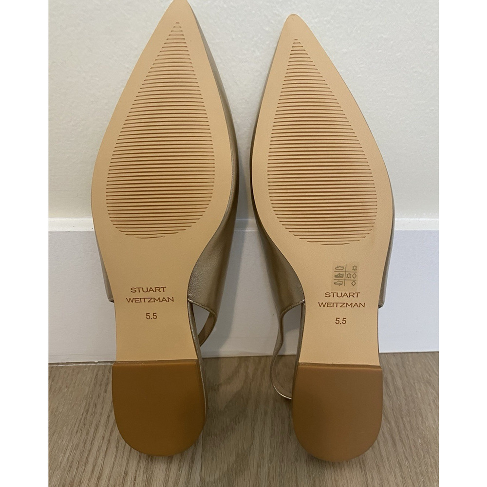 NWOB Stuart Weitzman Mara Gold Pointed Toe slingback Leather shoes Size 5.5 - Picture 8 of 8